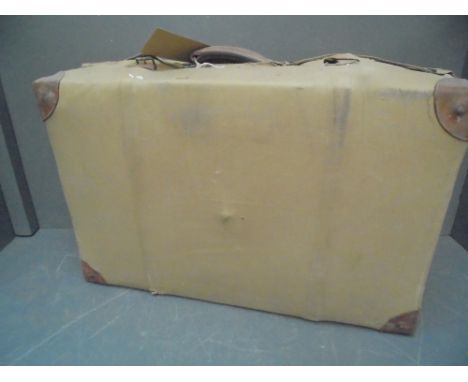 Leather travelling trunk with satin lined interior & outer canvas sleeve
