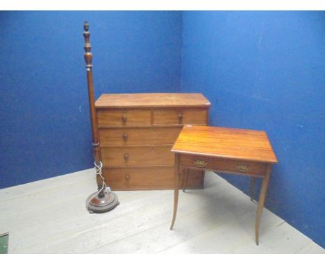 Edwardian walnut chest of drawers 107cm w & Edwardian walnut occasional table with frieze draw & standard lamp, brass spark g