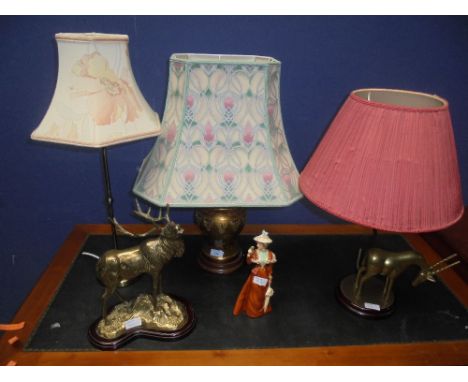 3 Table lamps & shades, 1 Stag statue, Goebel "The Visitor" figurine