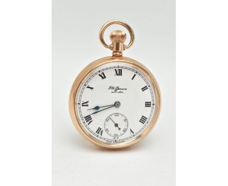 A 9CT GOLD 'J.W.BENSON' OPEN WORK POCKET WATCH, manual wind, round white dial signed 'J.W.Benson London', Roman numerals, sub