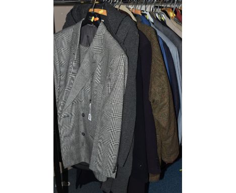 THIRTY ITEMS OF GENTLEMEN'S CLOTHING, comprising a Dak's 'Prince of Wales' check suit, UK size 42S, a Hoggs of Fife Field Pro