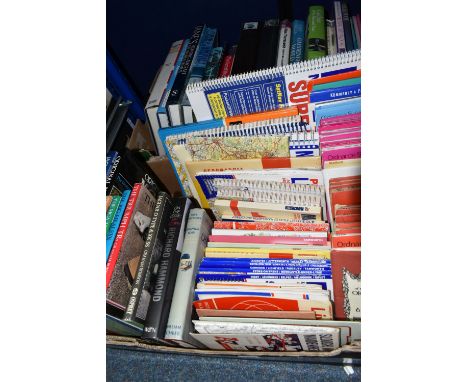TWO BOXES OF BOOKS AND MAPS, many car and vehicle related books, to include Jaguar D Type, The Triumph TR's, The Big Healeys,