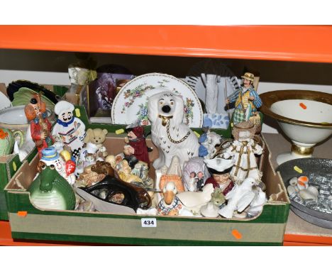 THREE BOXES OF CERAMICS AND ORNAMENTS, to include Royal Doulton Christmas collector's plates, a Rubian Art Pottery 'Primula' 
