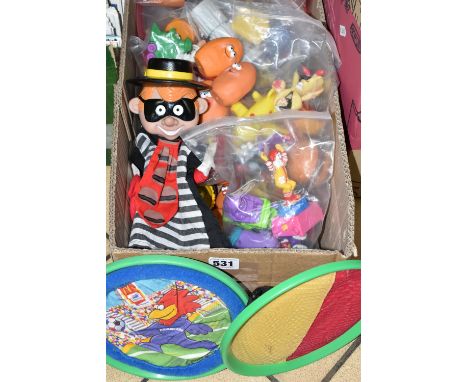 ONE BOX OF 1990'S Mc DONALDS 'HAPPY MEAL' TOYS, to include 'Mc Nugget Buddies' 1991, a 1993 'Hamburgler' hand puppet, Disney 