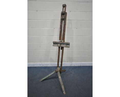 A 19TH CENTURY MAHOGANY FOLDING ARTIST EASEL (condition report: historical paint splashes)