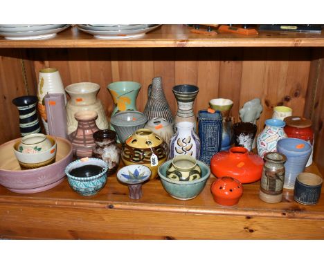 A COLLECTION OF VASES AND PLANTERS, over thirty pieces, to include a Brixham pottery posy vase, a Ewenny Pottery brown and cr