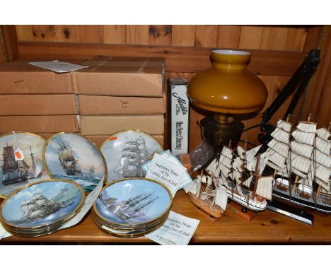 NAUTICAL INTEREST: MODEL SHIPS AND COLLECTORS PLATES, WITH TWO LAMPS, to include three model ships, the largest modelled afte