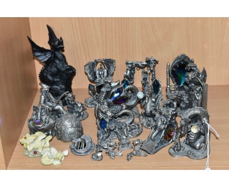 A QUANTITY OF TUDOR MINT MYTH AND MAGIC PEWTER FIGURES, comprising 'The Loving Dragons' 3101, 'Hide And Seek' 3176, 'Reflecti