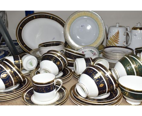 A GROUP OF ASSORTED DINNER WARES, comprising a Royal Doulton Dorchester H5148 part dinner service, of a meat plate, five soup