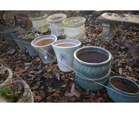 EIGHT VARIOUS GLAZED PLANTERS, of various shapes and sizes, largest planter diameter 40cm x height 35cm (condition report: fl
