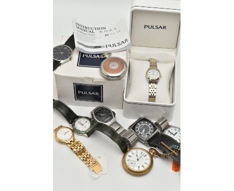 AN ASSORTMENT OF WRISTWATCHES, seven wristwatches, to include a 'Mappin &amp; Webb' quartz watch, case back with personal eng