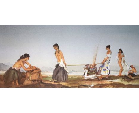 Sir William Russell Flint - Limited edition print - Landscape with Spanish ladies, 8/500, numbered in pencil, framed and glaz