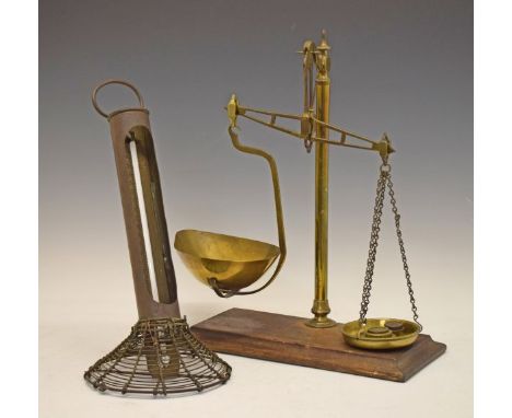 Pair of vintage brass beam scales, together with a brass thermometer   Condition: 