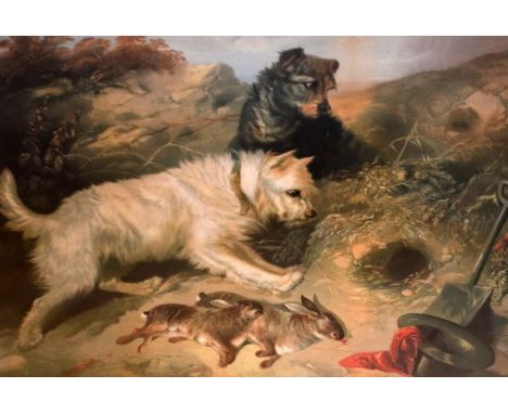 Late 19th/early 20th Century coloured print - Terriers At A Rabbit Hole, framed and glazed   Condition: 