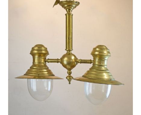 Reproduction brass light fitting having clear glass shades   Condition: 
