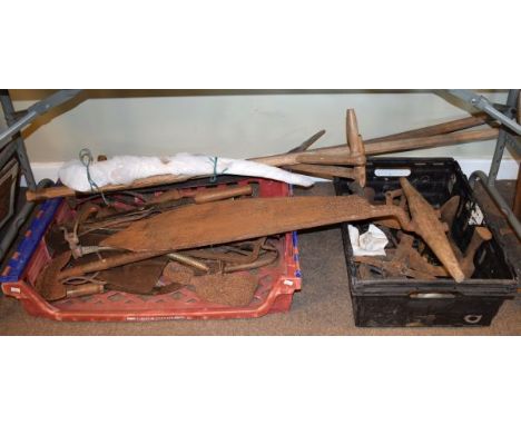 Various vintage tools including; two scythes, peat cutters etc   Condition: 