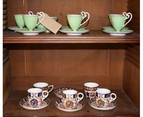 Royal Worcester pale green glazed six person coffee service, together with five various Crown Derby cups and saucers   Condit