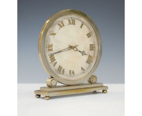 Art Deco design nickel plated mantel clock, the circular dial with Roman numerals   Condition: 