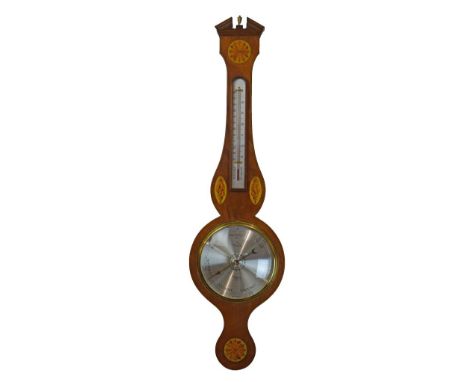 Reproduction inlaid mahogany finish framed wheel barometer by Comitti   Condition: 