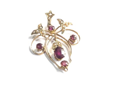 9ct gold antique amethyst &amp; seed pearl pendant (2.4g) 