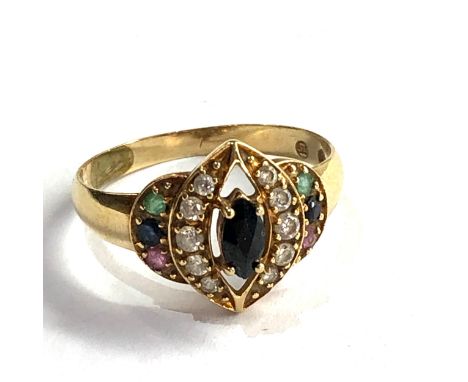 14ct gold vintage sapphire emerald ruby &amp;  cz dress ring (2.6g) 