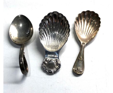 3 tea caddy spoons 2 hallmarked silver 1 silver plated 