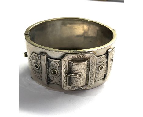 Antique silver plated buckle hinged bangle 