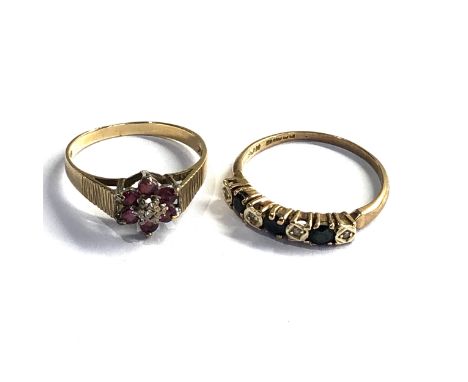 2 x 9ct gold vintage dress rings inc. sapphire &amp; ruby (3.9g) 