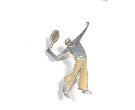 Rare hallmarked silver &amp; enamel Butler and Wilson art Deco style tennis player brooch full london silver hallmarks 