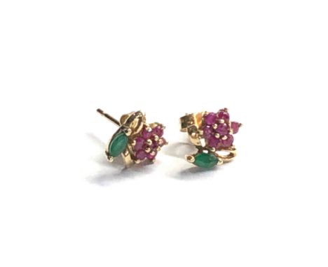 9ct gold ruby &amp; emerald earrings weight 1.6g 