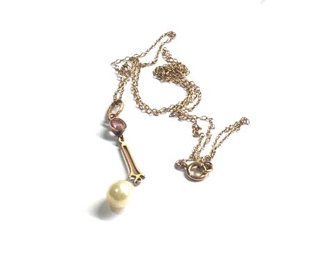 Antique garnet &amp; pearl pendant necklace 1.4g 
