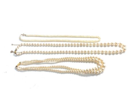 3x 9ct gold clasp pearl necklaces 