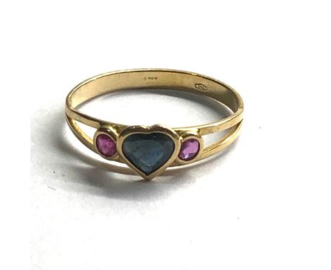 18ct gold sapphire &amp; ruby ring weight 1.7g 