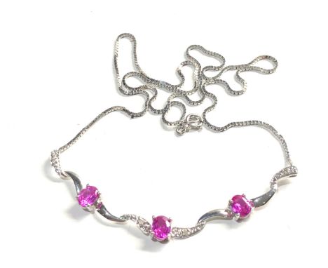 9ct white gold synthethic ruby &amp; diamond pendant necklace (3.1g) 