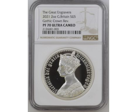 UNITED KINGDOM. Elizabeth II, 1952-. Silver 5 pounds, 2021. Royal Mint. Proof. The Great Engravers seriesA re-interpretation 