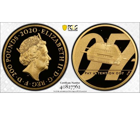 UNITED KINGDOM. Elizabeth II, 1952-. Gold 200 pounds, 2020. Royal Mint. Proof. Issued to celebrate the new James Bond movie '