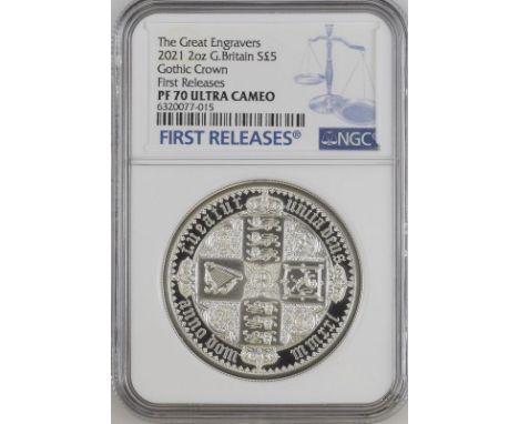 UNITED KINGDOM. Elizabeth II, 1952-. Silver 5 pounds, 2021. Royal Mint. Proof. The Great Engravers seriesA re-interpretation 