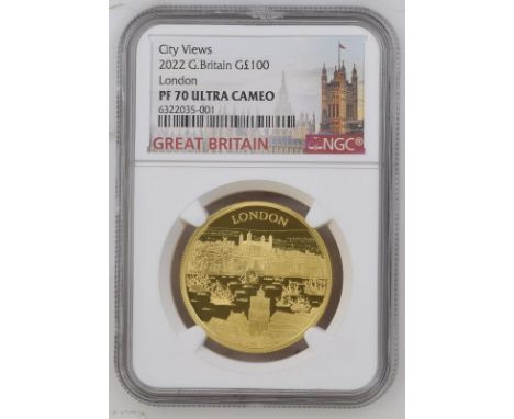 UNITED KINGDOM. Elizabeth II, 1952-2022. Gold 100 pounds, 2022. Royal Mint. Proof. First design in the City Views series, fea