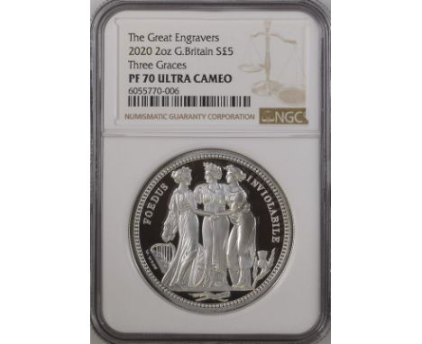 UNITED KINGDOM. Elizabeth II, 1952-. Silver 5 pounds, 2020. Royal Mint. Proof. The second issue from the Great Engravers seri