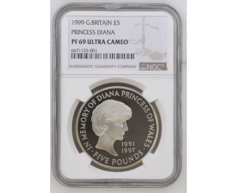 UNITED KINGDOM. Elizabeth II, 1953-2022. CuproNickel 5 pounds (crown), 1999. Royal Mint. Proof. Known as the 'Lady Diana Memo