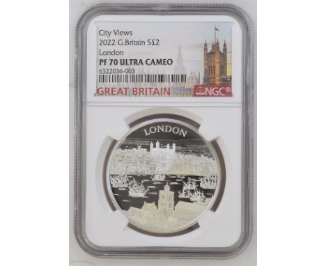 UNITED KINGDOM. Elizabeth II, 1952-2022. Silver 2 pounds, 2022. Royal Mint. Proof. First design in the City Views series, fea