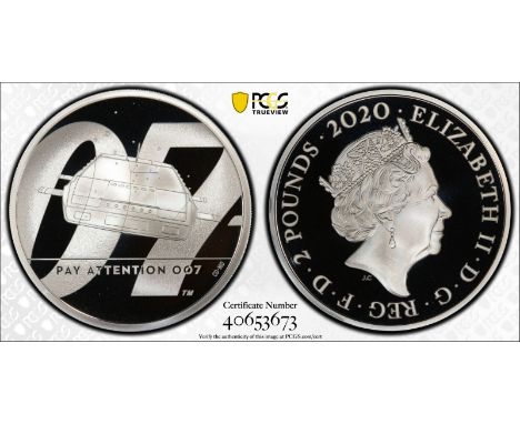 UNITED KINGDOM. Elizabeth II, 1952-. Silver 2 pounds, 2020. Royal Mint. Proof. Issued to celebrate the new James Bond movie '