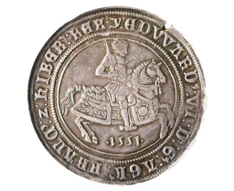 ENGLAND. Edward VI, 1547-53. Silver crown, 1551. London. mm. y 117. Crowned portrait of King Edward VI on horseback facing ri