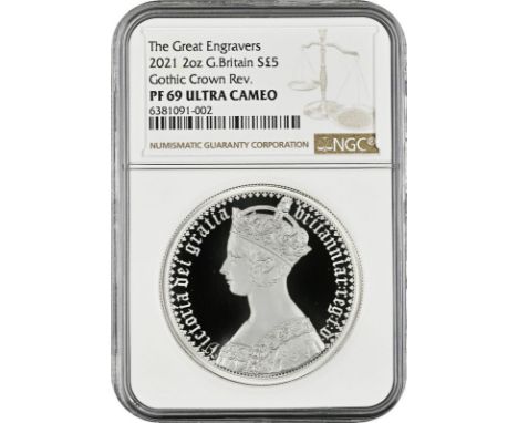 UNITED KINGDOM. Elizabeth II, 1952-. Silver 5 pounds, 2021. Royal Mint. Proof. The Great Engravers seriesA re-interpretation 