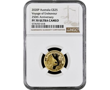 AUSTRALIA. Elizabeth II. Gold 25 dollars, 2020 P. Perth Mint. Proof. Commemorating the 250th Anniversary of the Voyage of the