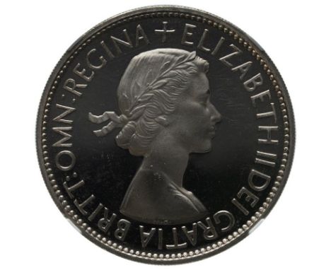 UNITED KINGDOM. Elizabeth II, 1952-. CuproNickel halfcrown, 1953. Royal Mint. Proof. First, laureate bust of Elizabeth II fac