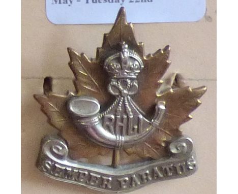 Canada - Royal Highland Light Infantry Cap Badge, "Temper Paratus" - Bi-Metal KC