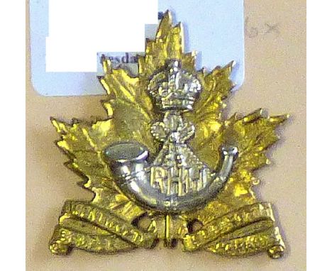 Canada- Royal Hamilton Light Infantry Cap Badge -(Wentworth Regiment) - brass, KC