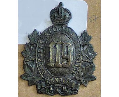 Canada - 119th Infantry Battalion (The Algoma BN) Cap Badge, Bronze KC