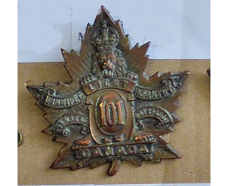 Canada - 101st Infantry Battalion 1915 (Winnipeg Light Infantry) Cap Badge, Copper KC